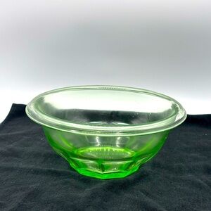 1930s Hazel Atlas Rest Well green uranium depression glass. 7.5" x 3.25".